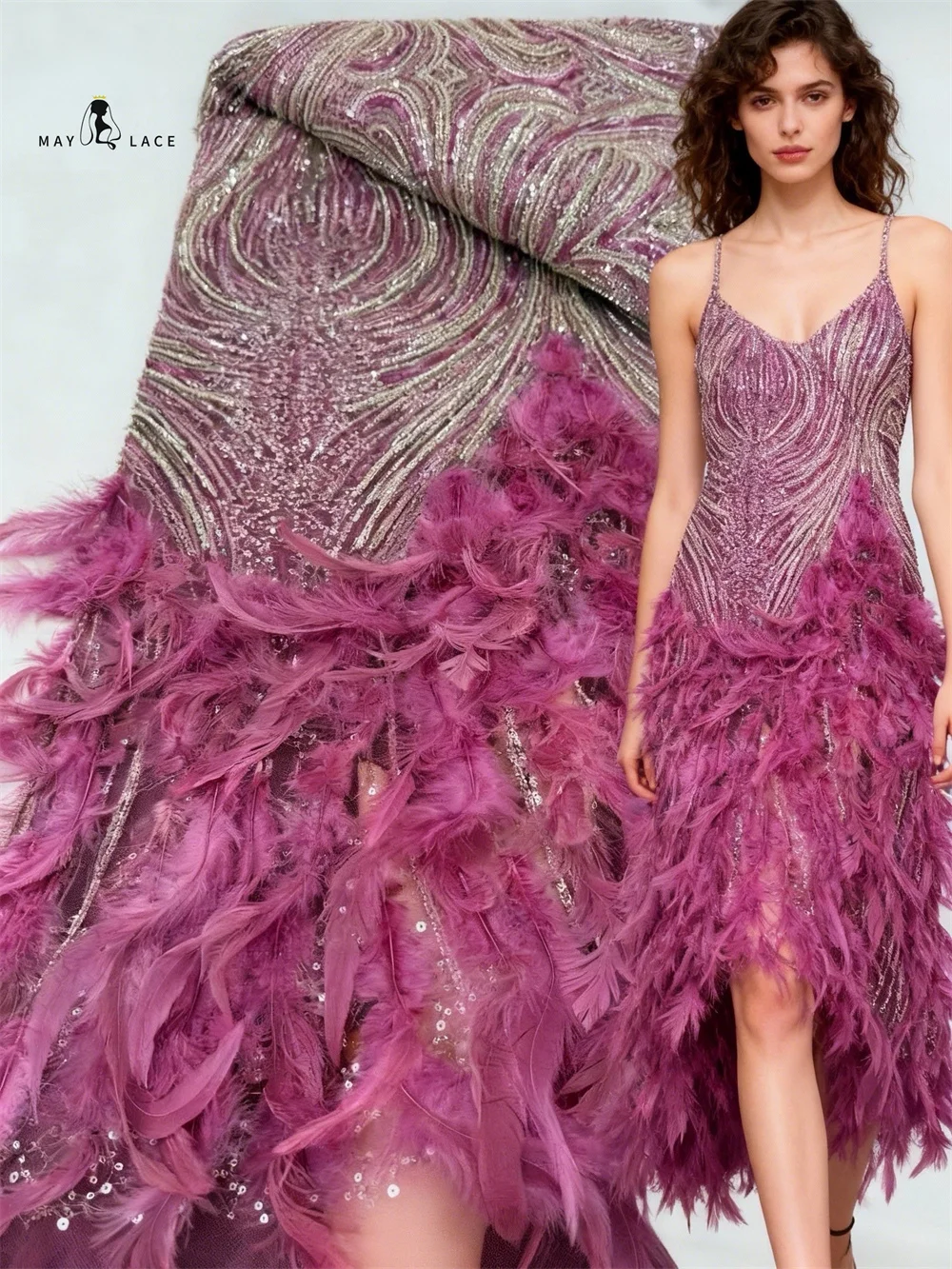 

Feather Fabric French Nigerian African Fabric For Couture Sewing Appliques Wedding Evening Dress Prom Gown Clothing Decorations