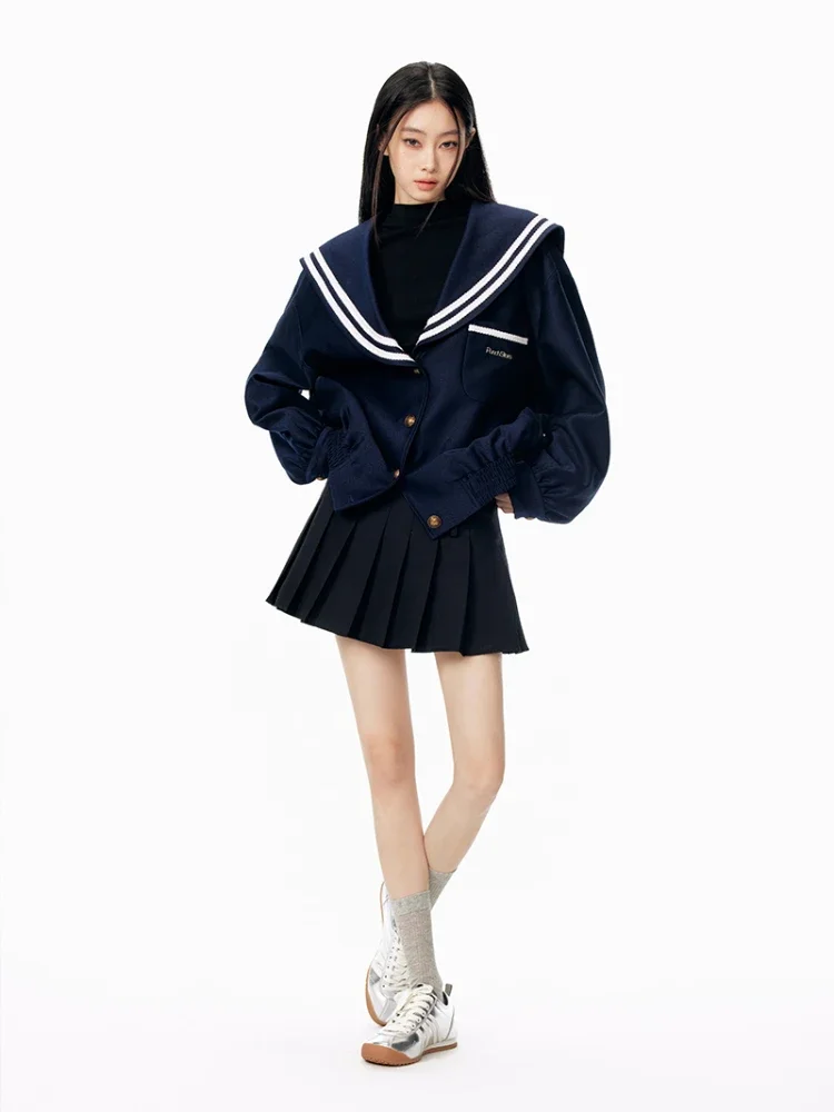 Imagem -05 - Adagirl-jaqueta Feminina com Gola de Marinheiro Vintage Cabolsa Oversize Manga Comprida Uniforme Estilo Preppy Roupas Estéticas Antigas Patchwork