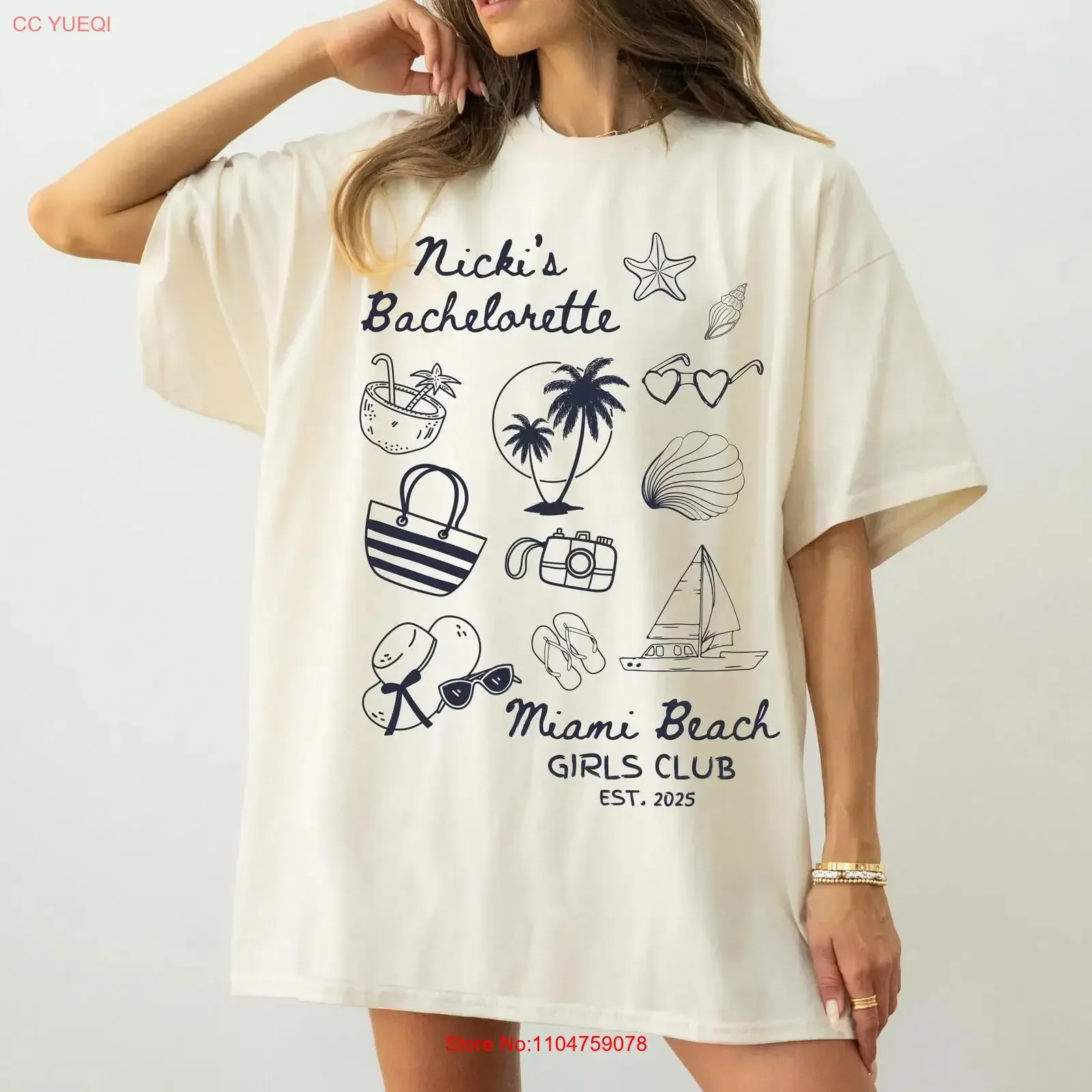 Miami Bachelorette T Shirt Custom Location Party Personalized Tropical Bridal Beach vintage Washed homme Slightly streetwear