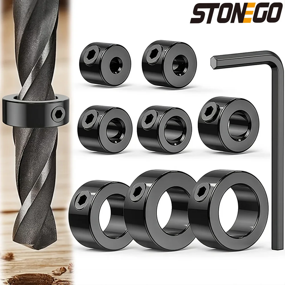 STONEGO 8pcs Drill Bit Depth Stop Rings - 3-16mm Adjustable Collars, Positioner, for Precision Woodworking