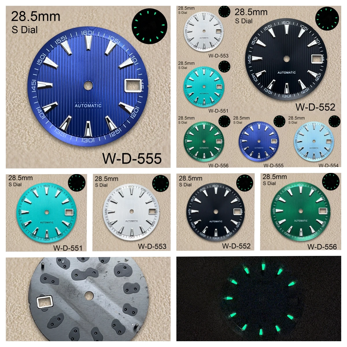 

28.5mm S Logo Line Pattern Dial Fit NH35/NH36 Automatic Movement Green Luminous High Quality Dial Watch Modification Accessories