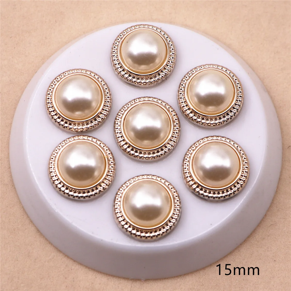 12mm/15mm/17mm Golden Double Circle Pearl Plastic Flat back Button Decoration Sewing Craft Scrapbook Accessories