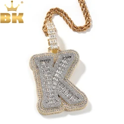 THE BLING KING Big Baguettecz Initial Letter A-Z Micro Paved Out Two Tone 5A Cubic Zirconia Charm Necklace Hiphop Jewelry