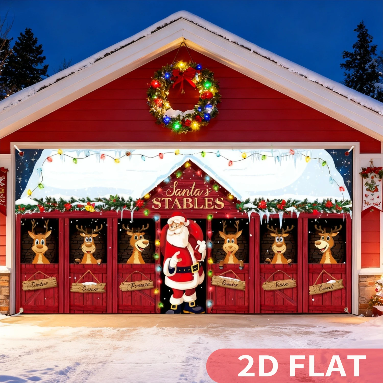 1pc Christmas Studio Background Banner Decor Garage Door Covers, 7x16FT, Durable Polyester, Outdoor, Christmas Decor