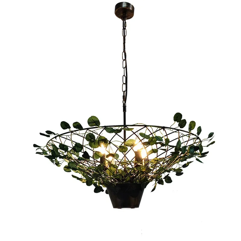 Vintage Industrial Style Barbecue Restaurant Lamp - Plant Design for Private Room & Round Table