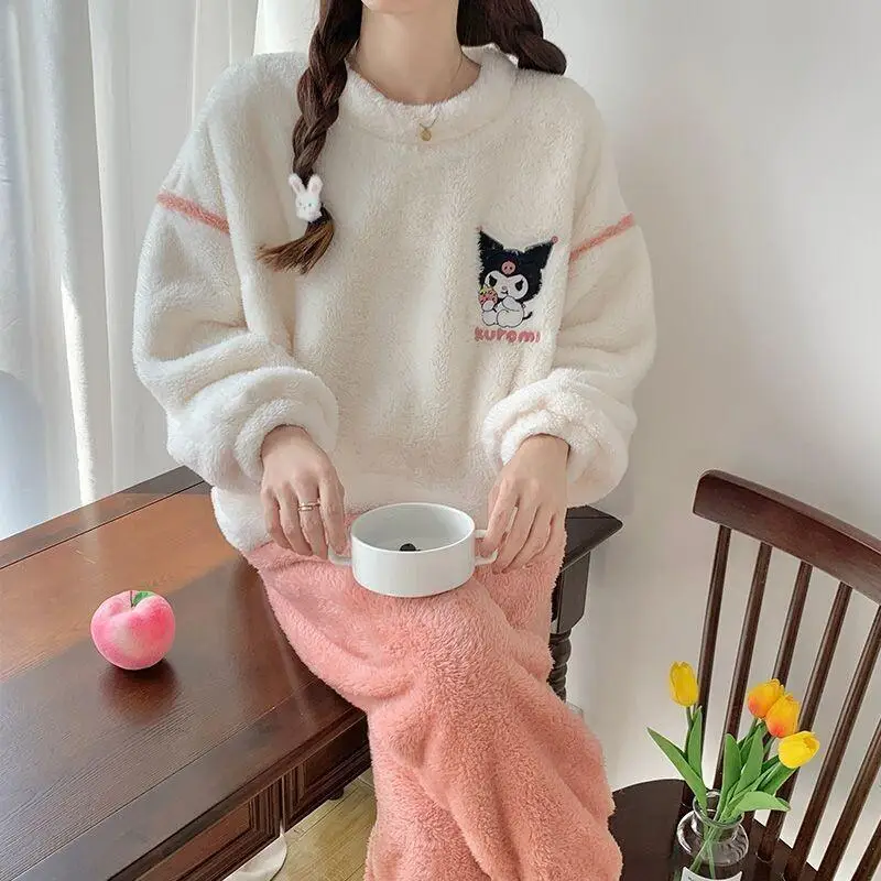 Piżama damska Hello Kitty Sanrio, zimowa, gruby polar koralowy, wysokiej jakości zestaw, nowość 2024, flanelowa odzież domowa, jesień i zima