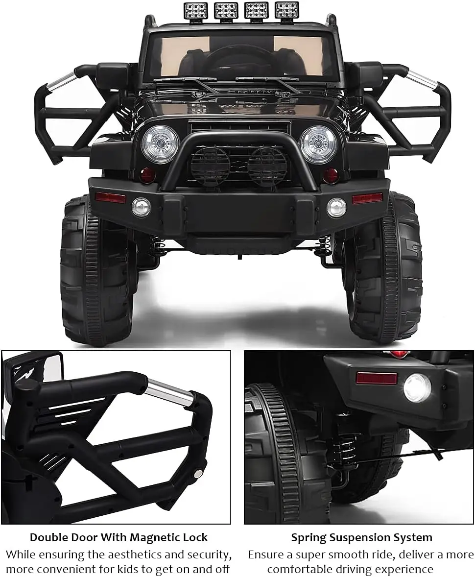 Ride On Car, 12V Battery Powered Electric Ride On Truck w/Parental Remote Control, LED Lights, Double Open Doors