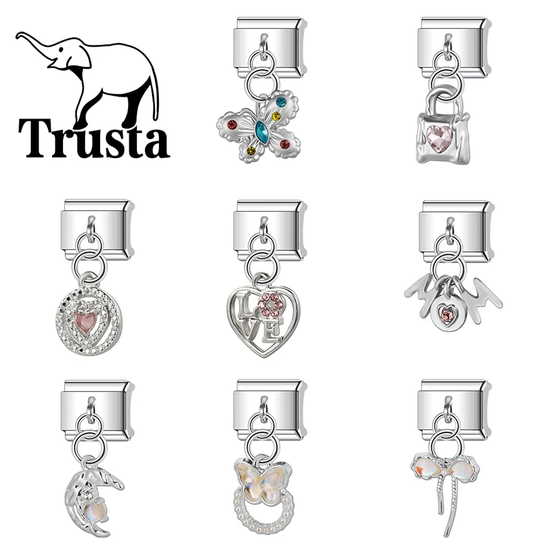 Trusta Cute Love MOM Charm Italian Links 9mm Bracelet Stainless Steel for Girls Birthday Gift DIY Jewelry Wholesale N415