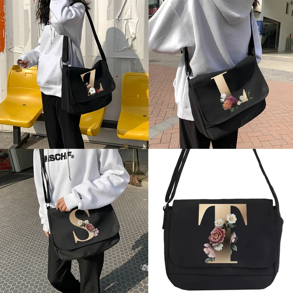 Gold Letter series Large Capacity Shoulder Bag Joker Crossbody Bag Multifunctional Adjustable Shoulder Strap Commuter Bag