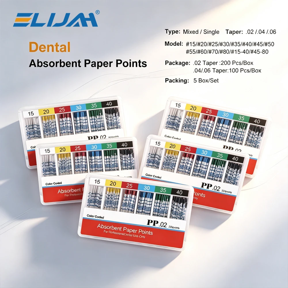 ELIJAH 5Boxes/Set Dental Absorbent Paper With Scale Points Sterile Mixed Size Root Cancel Endodontics Cotton Fiber Tip Materials