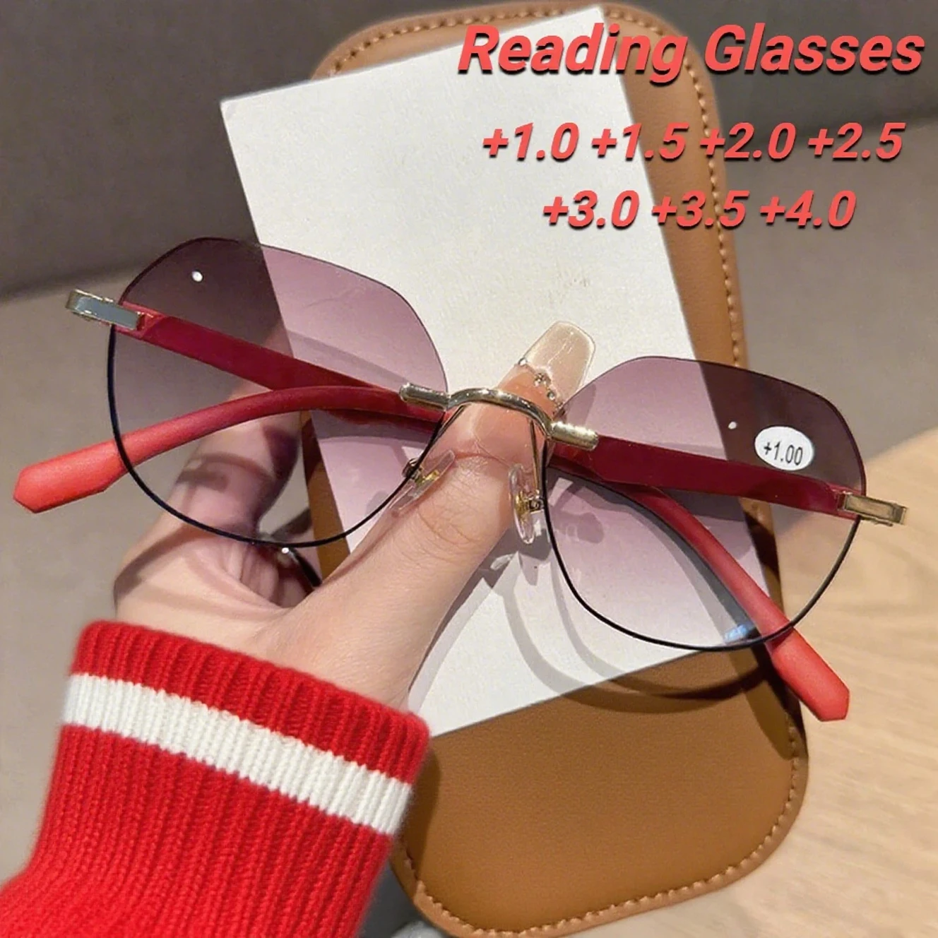 

2025 New Fashion HD Frameless Women's Reading Glasses Sports Neutral Color Blocked Elastic Legs Anti Blue Light Glasses