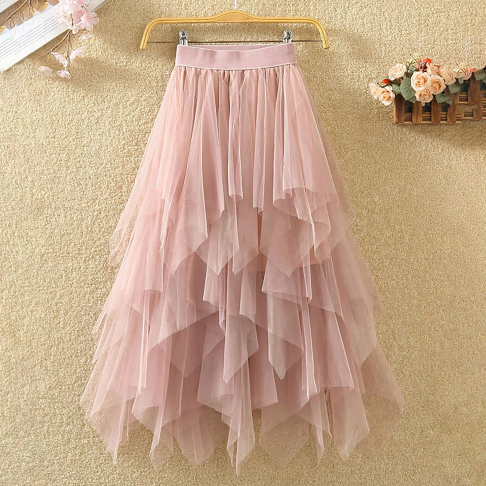 

Women Mesh Skirt Elegant Elastic Waist Fairy Long A-line Tulle Cake Skirt For Spring Women Summer Casual Skirts Vestidos