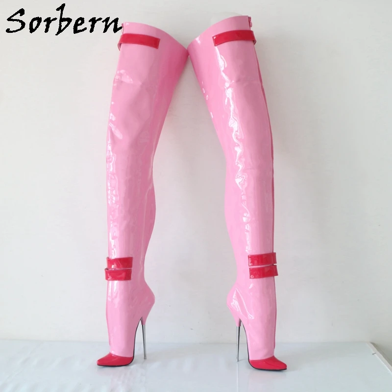 Sorbern 6 Locks Front Zipper Crotch Thigh High Boots Ballet Metal High Heels Sm Pinup Shoes Custom Fetish Shoes Custom Colors