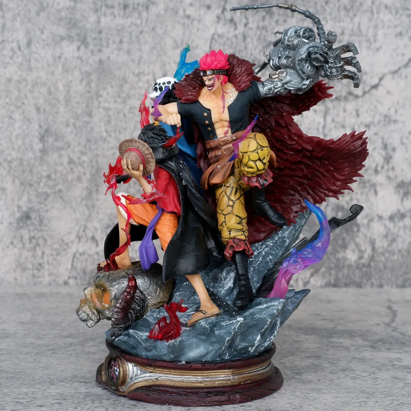 20cm One Piece Ghost Island Battle Three Captain Straw Hat Luffy Kidd Anime Surrounding Scenes Handmade Model Statue Ornament