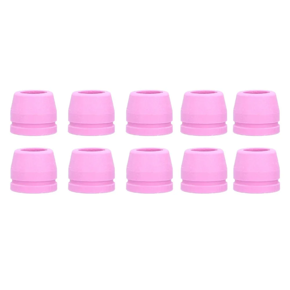 10pcs Ceramic Plasma Cutter Shield Cups Durable Pink Ceramic Shield Cups Grooved Non Touch Nozzles For Metal Fabrication