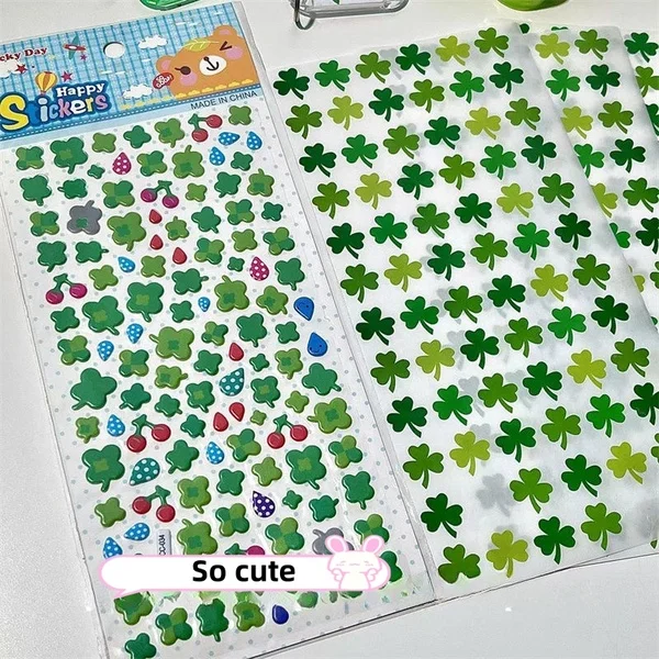 Steve 2pcs set Four Leaf Clover Sticker Toploader Box Deco Decorative Sticker