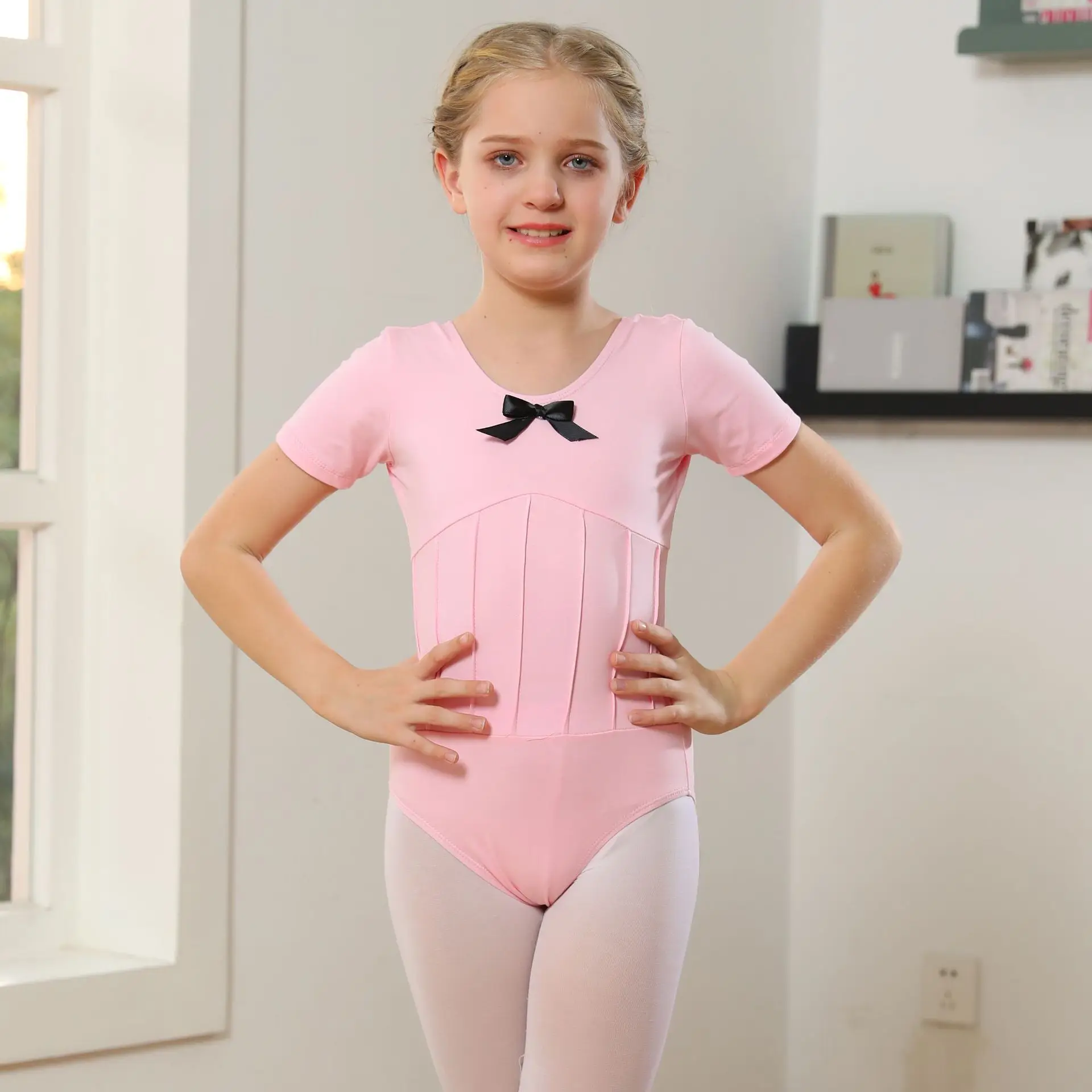 Leotardo de Ballet para niños, traje de algodón para niñas, leotardo de baile con lazo, Top para niños, Ropa de baile de gimnasia, ropa de Balleriana