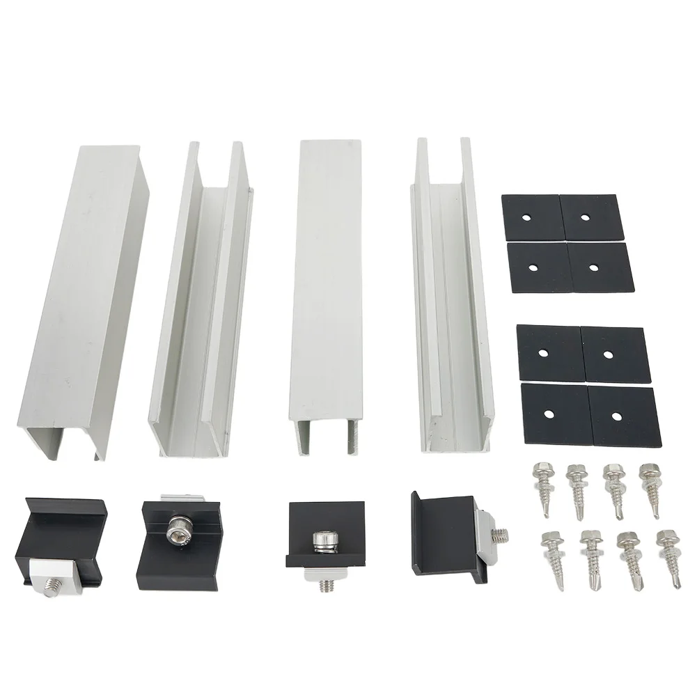 

Flat Roof Solar Panel Bracket Rail Set with End and Middle Clamps Aluminum Alloy for Reliable Module Fixing and Orientation