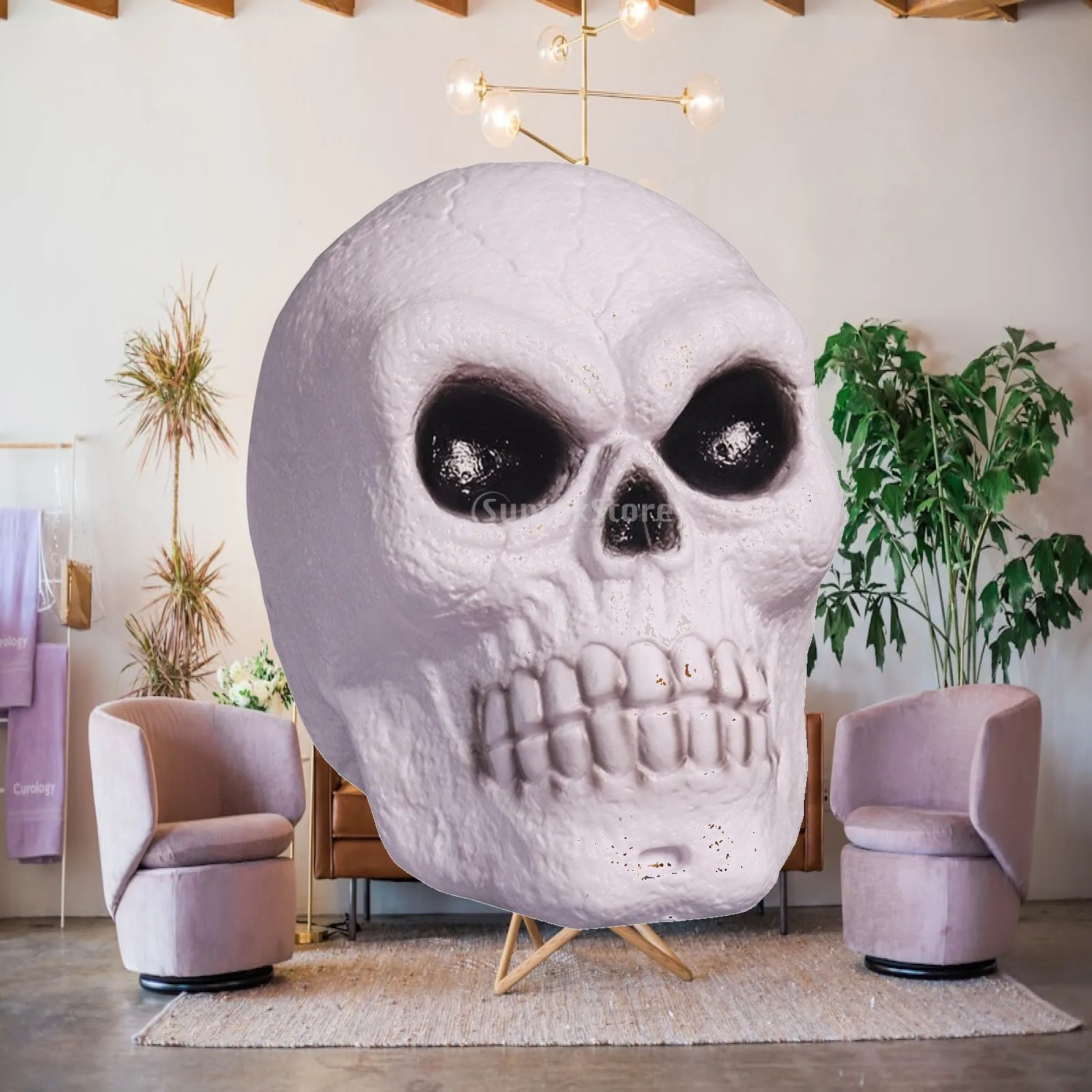 Sound Activated Skull Decoration Light Up Lamp for Halloween Party Table Eerie Cranium Plastic Prop