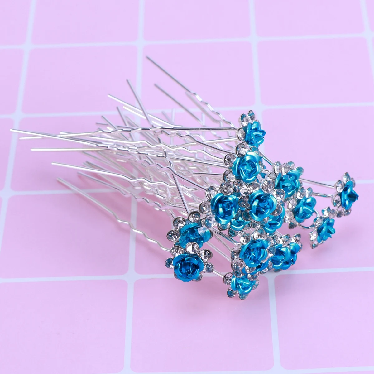 

20pcs Rhinestone Rose Hair Pins Crystal U Shaped Clips for Wedding Bridal Prom Party Pink Haarnadeln Hochzeit Hair Accessories