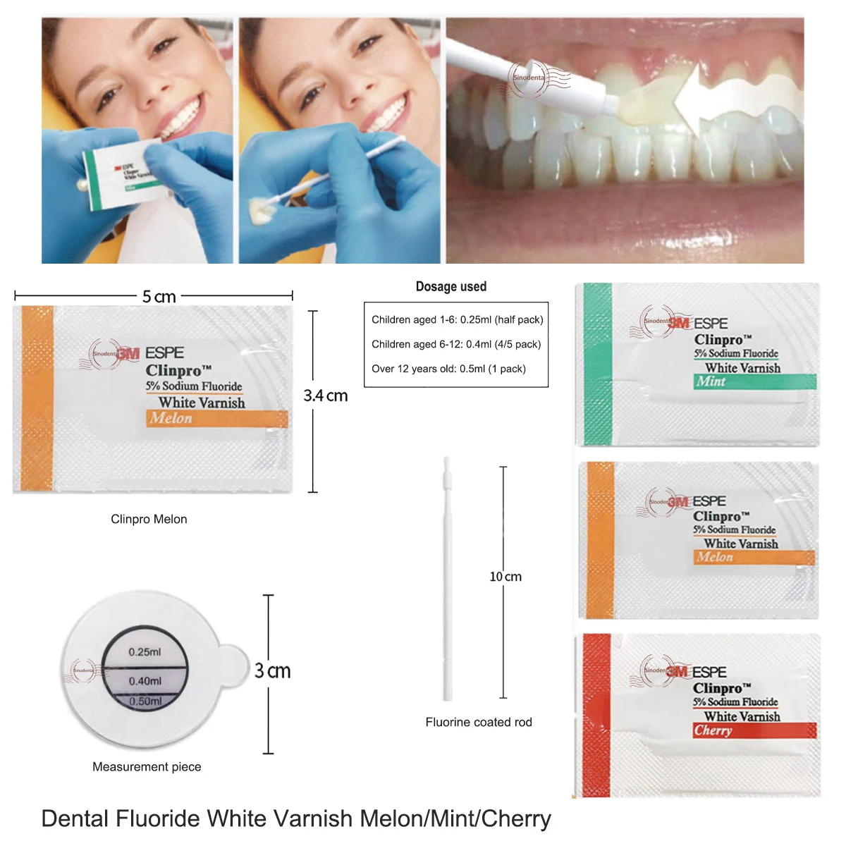 New 5Bags /Lot Original Dental ESPE Clinpro White Varnish Fluorine Protectant Anti Caries Desensitizer Cherry/Mint/Melon Flavors