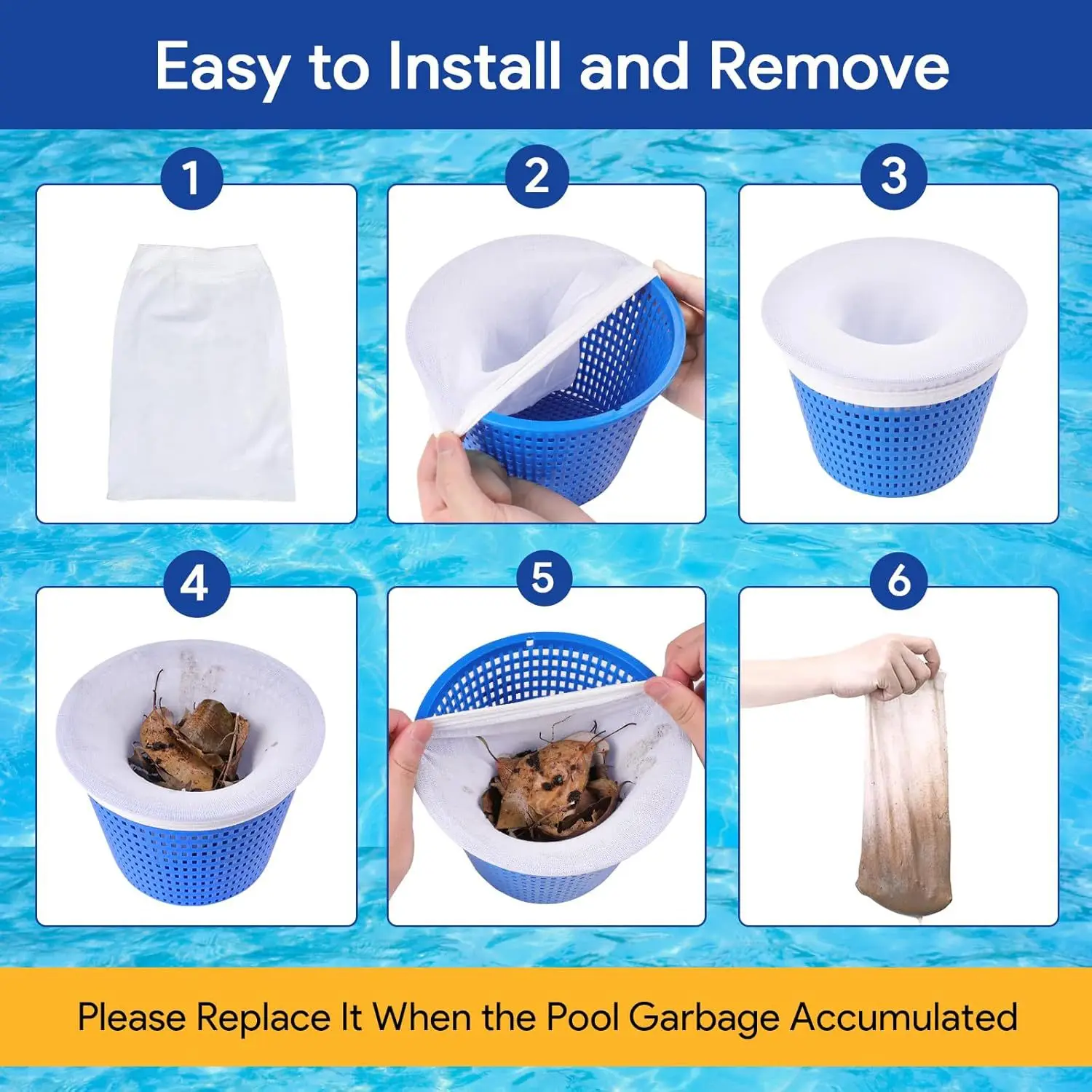 【24Pcs13 x 22cm Pool Skimmer Net 】Fine Mesh Skimmer for Debris Removal, Pool Cleaning Filtration Tool（No incluye la cesta azul）