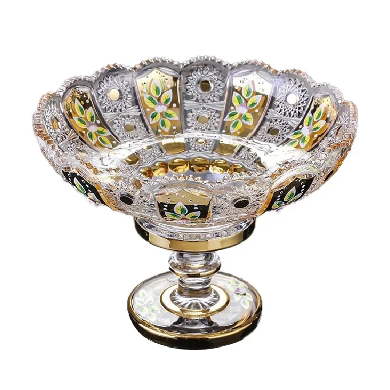 

European large tall glass candy plate, crystal glass coffee table ornament, enamel color advanced sense