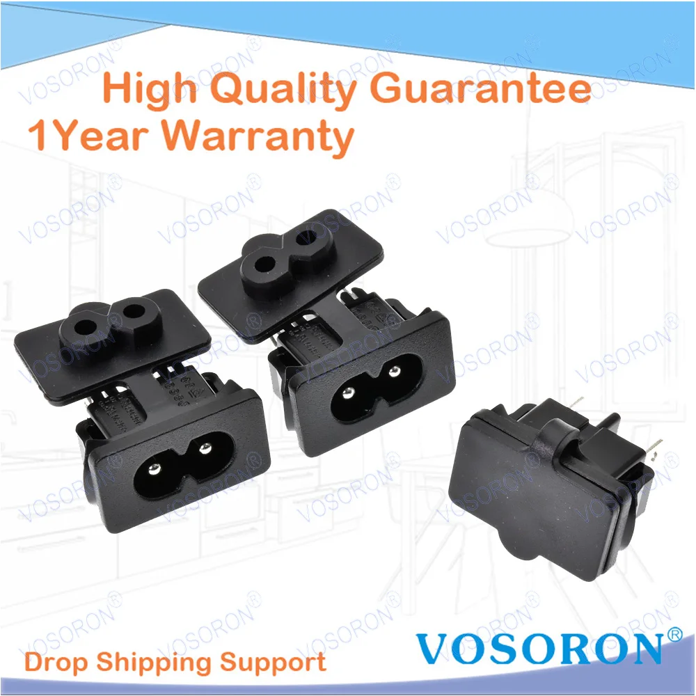 Waterproof IP44 IEC C8 Power Inlet Socket 2.5A 250V 3-Pin with Cover for TVs, Monitors, Audio Equipment