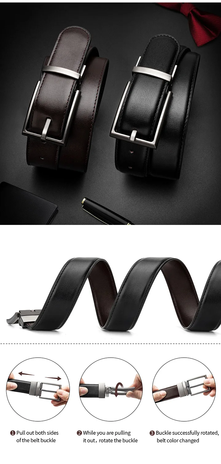 Maikun Reversible Leather Belts for Men Brown Leather Belts For Trousers Boss Belts Men's Designer Waist Belt Coffee