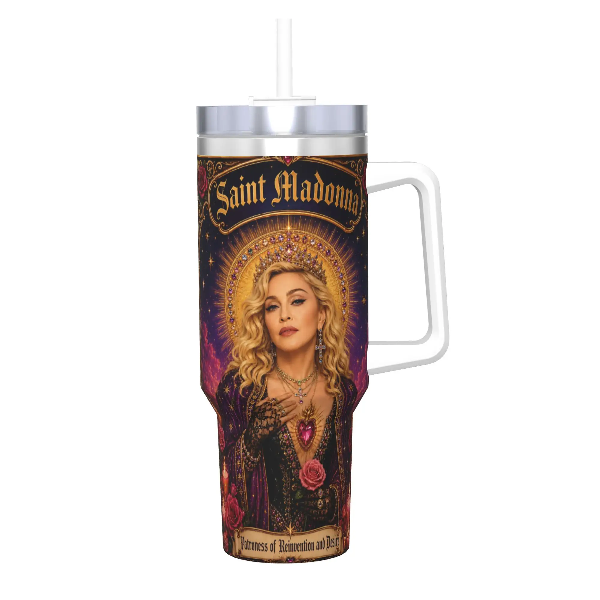M-Madonnas Confessions II Tumbler With Straw  Stainless Steel Travel Mug Double Wall Vacuum Insulated for Cold Or Hot 40oz