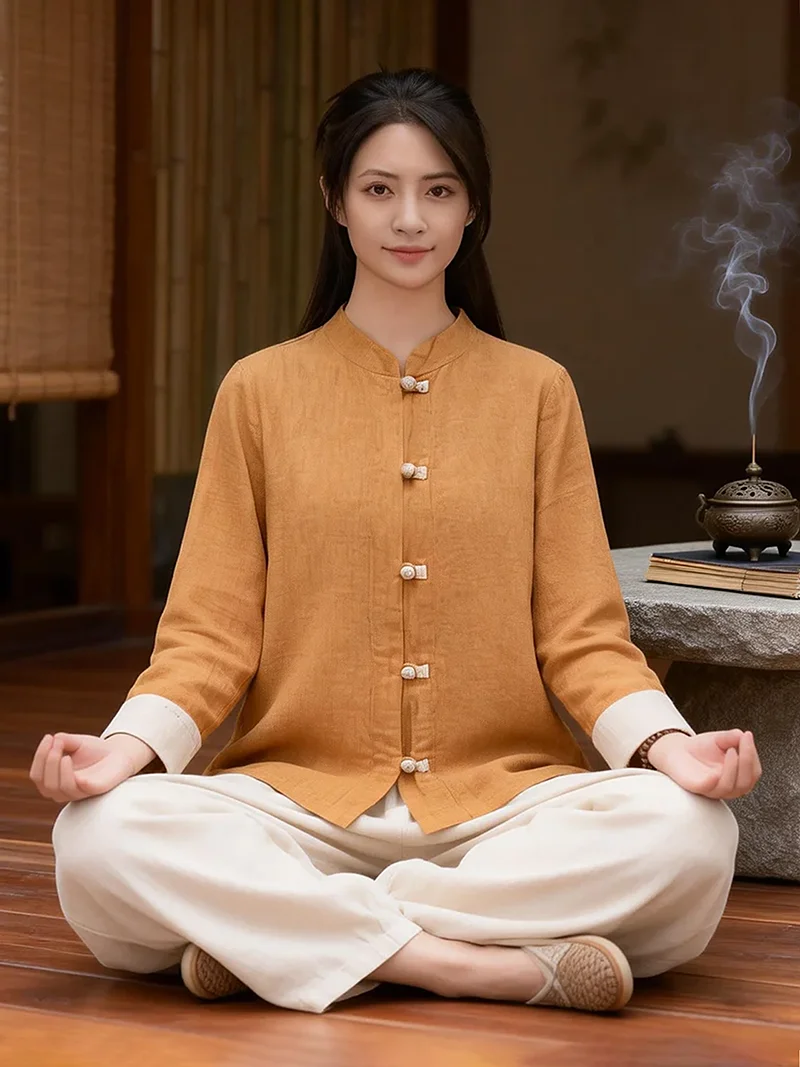 New Unisex Spring Autumn Premium Cotton Hemp Long Sleeve Traditional Chinese Tai Chi Baduanjin Practice Costume for Daily Use