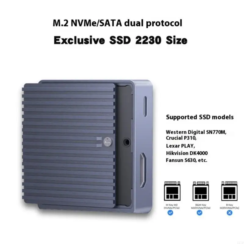 4X7E Glass Reinforced SSDs Enclosure Square Frame 4K Video Transmission PD100W Fast USB 3.2 M.2 2230 Support