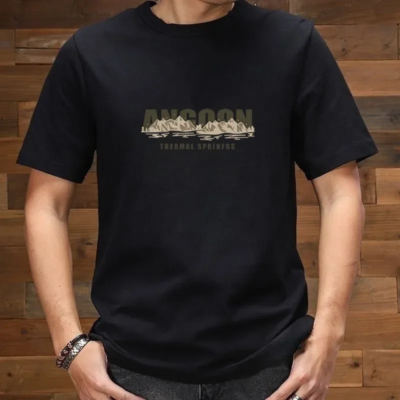 Thermal Springs Mountain Print Men's Casual T-Shirt With Breathable Design For Daily Wear