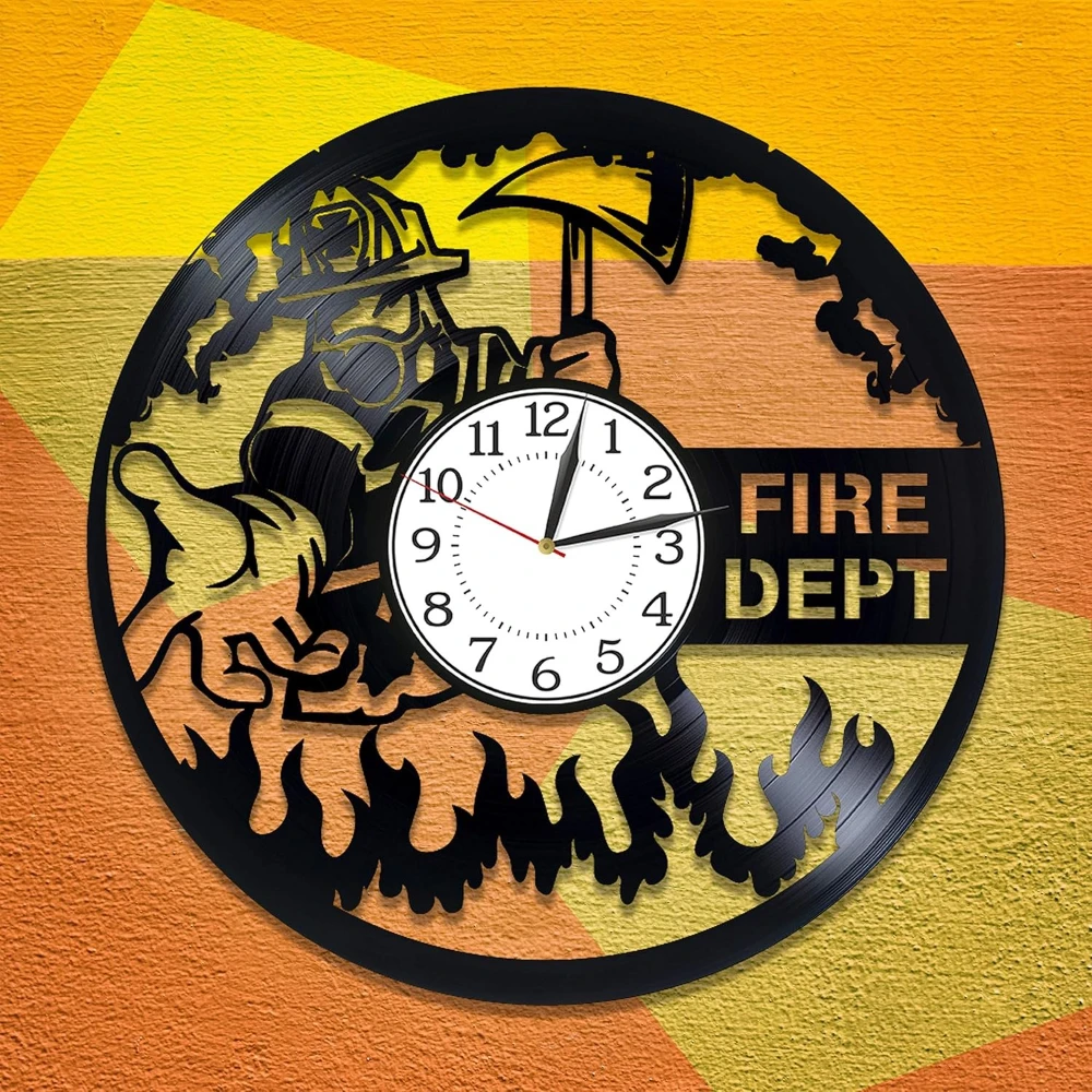 Fire Department 12 Inch Vinyl Record Wall Clock Firefighter Original Home Decor Fire Department Clock Birthday Gift for Boy