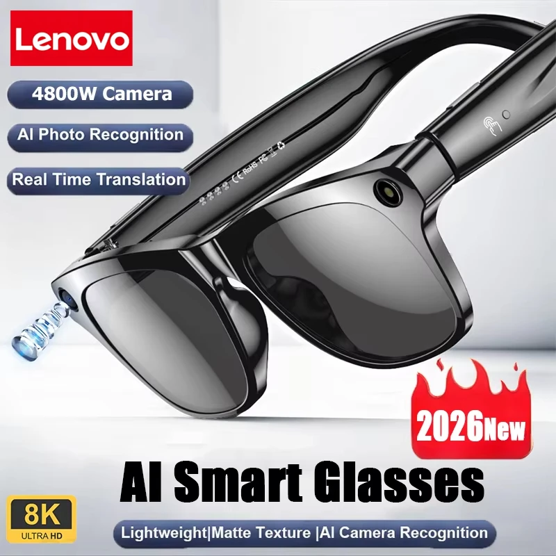 Lenovo AI Smart Glasses 8K HD Camera LED light Translation Dialogue Meeting Video Record Outdoor Sports Sunglasses 2026 New