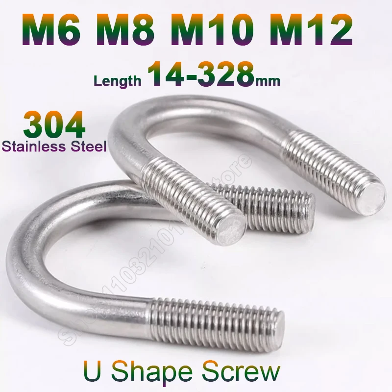 

M6 M8 M10 M12 304 A2-70 Stainless Steel Metric Thread U-shaped Buckle Bolt U-type Screws Hoop Tube Pipe Clamp U-clip Screw Bolts