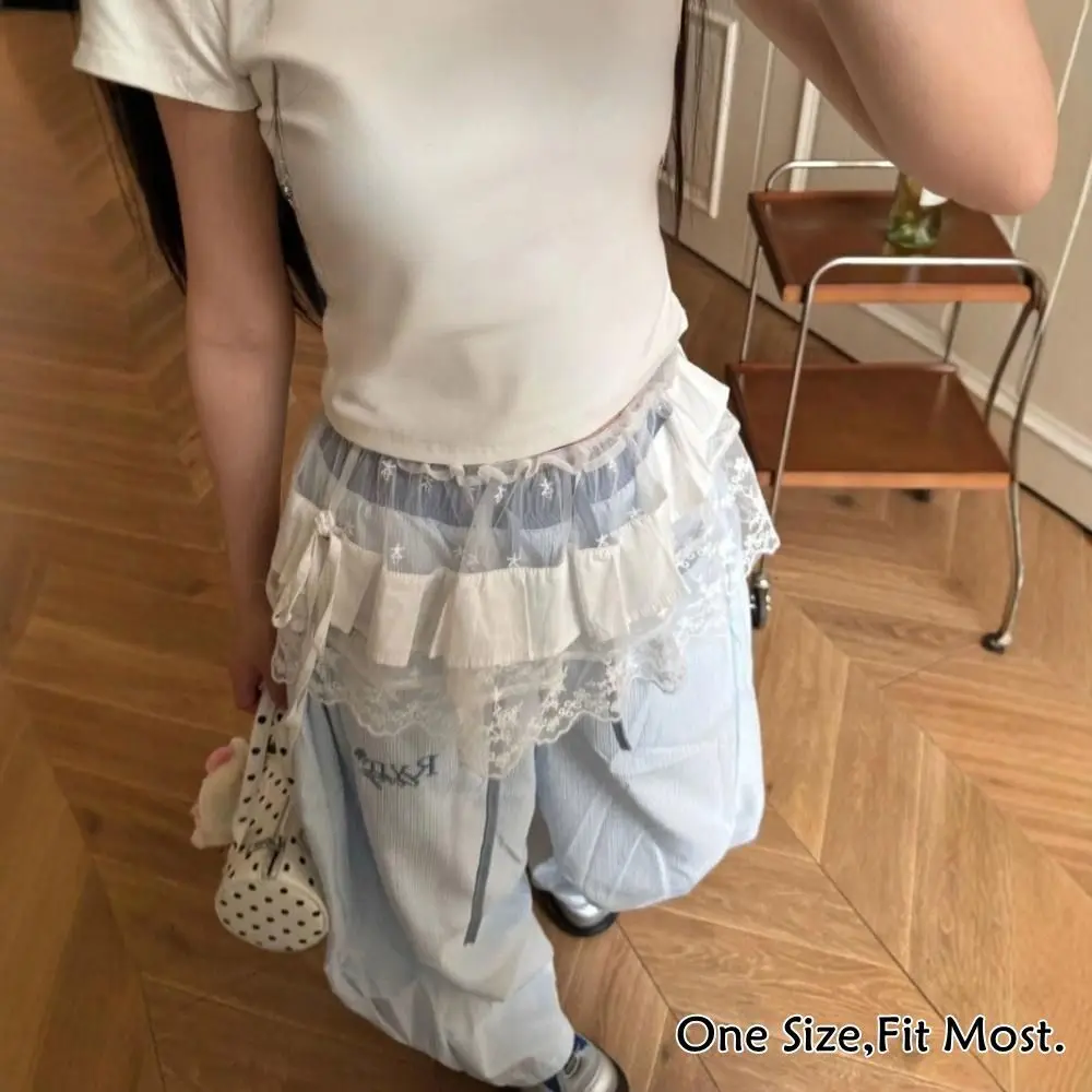 New Embroidered Flower Lace Mini Skirt See Through Harajuku Ruched Skirts Y2K Streetwear Pleated Skirts Jeans Decoration