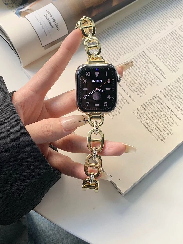 Glitter Diamond Metal Chain Strap Suitable For Apple Watch 49mm 41mm For iwatch 8 7 6 5 4 3 Women Advanced Stainless Steel Band