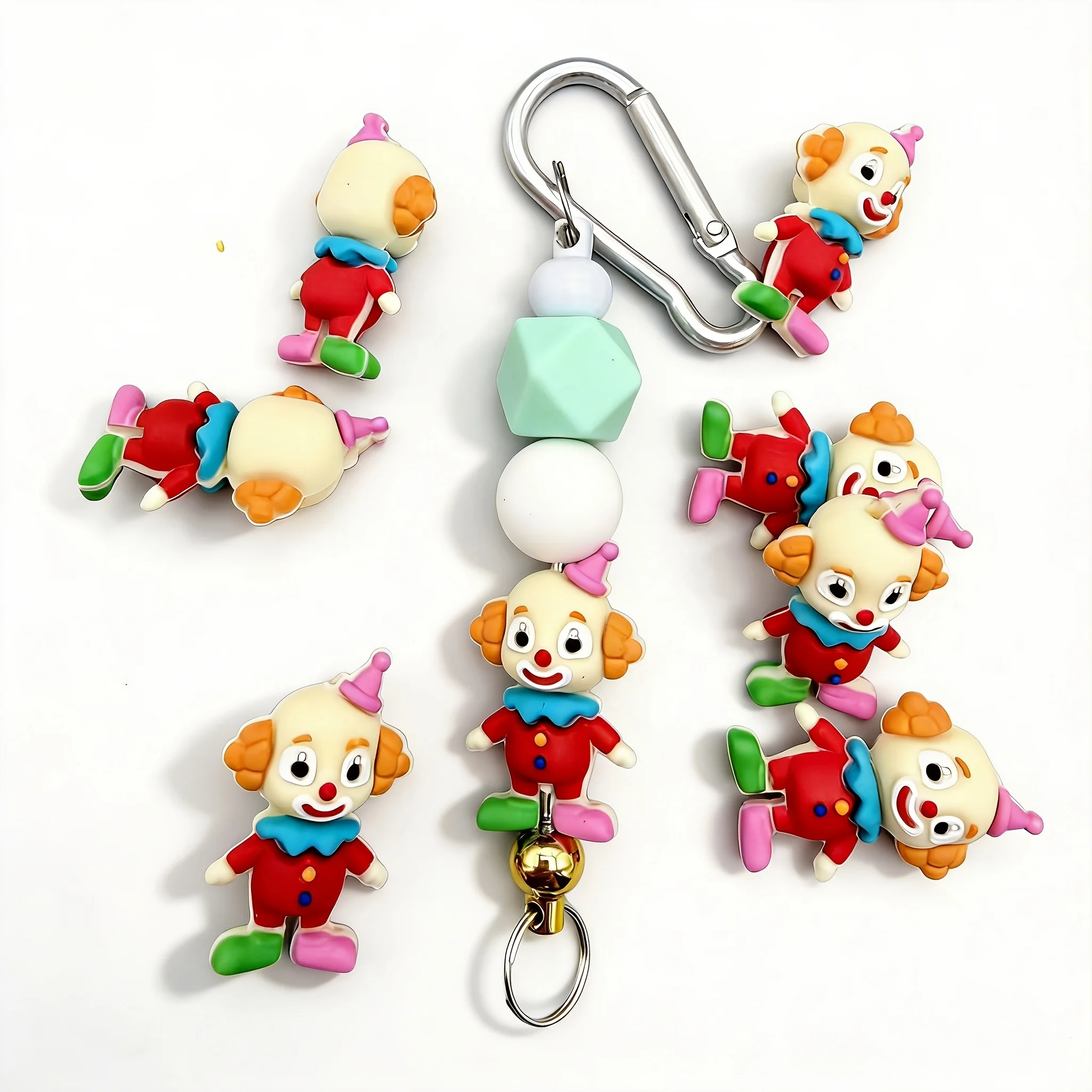 6Pcs New 3D Clown Silicone Focus Beads, Flexible Halloween DIY Beads for Beaded Pen Bag Charm Handmade Gift Decor