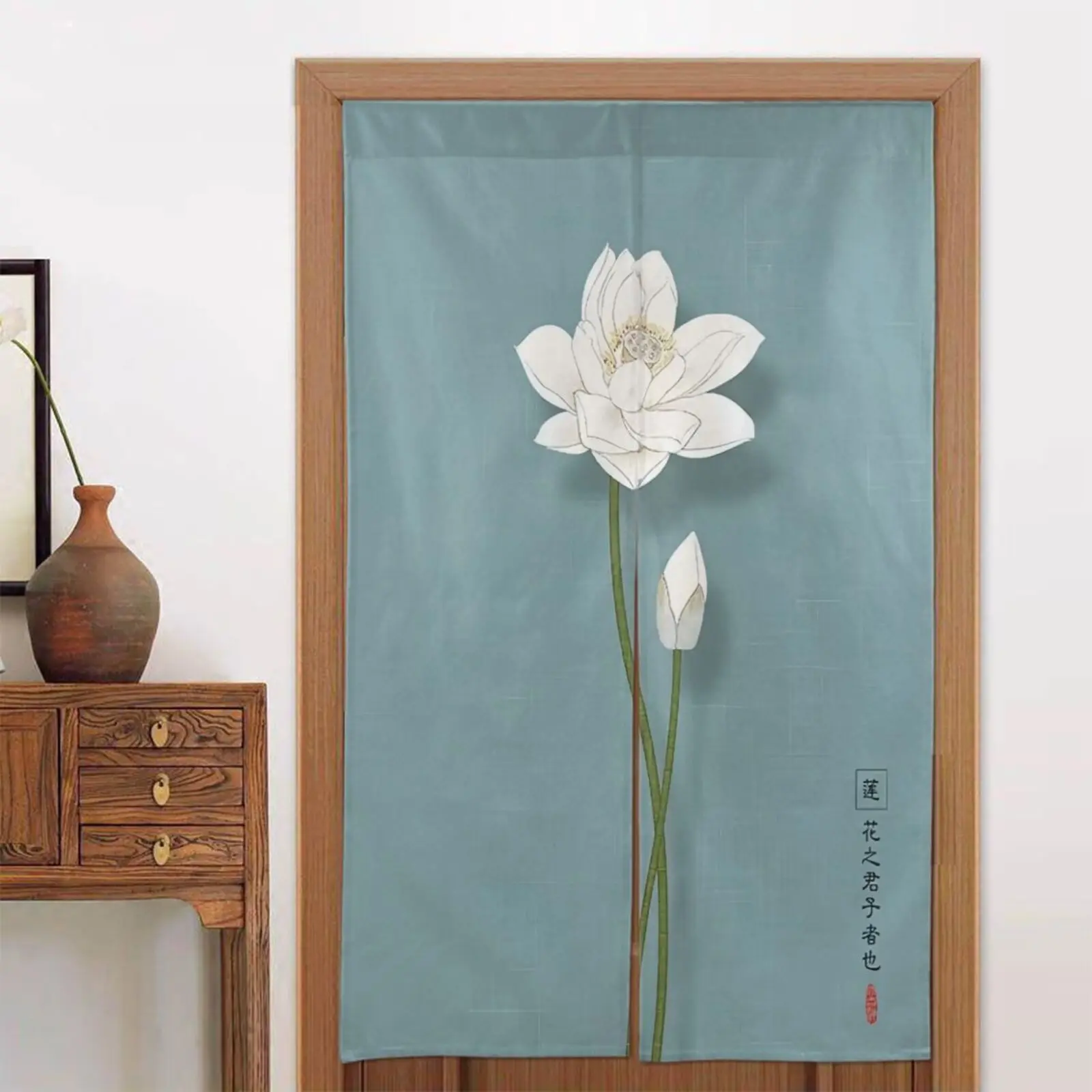 VIKAMA Zen Lotus Door Curtain for Bathroom Partition Curtain Rod for Bedroom Tea Room Entrance Half Curtain for Home Decoration