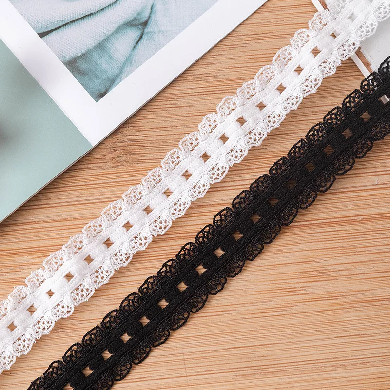 1.5cm Wide Black White Flower Bud Knitted Elastic Band DIY Clothing Underwear Collar Cuffs Decorative Webbing