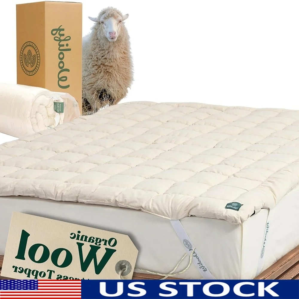 

Organic Merino Wool Mattress Topper Pillow Top Non-Toxic Hypoallergenic Cooling Support Pressure Relief Natural Comfort