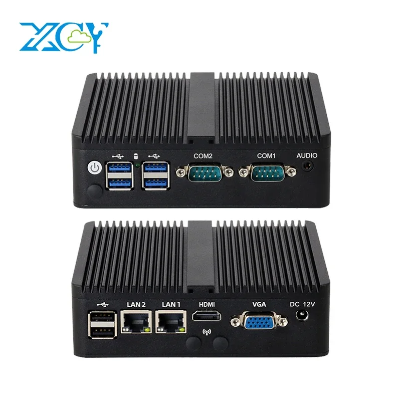 XCY Industrial Mini PC Fanless Intel Celeron J6412 8GB DDR4 512GB M.2 NVMe SSD 2COM RS485/232 2 GbE LAN 6USB Windows 10/11 Linux