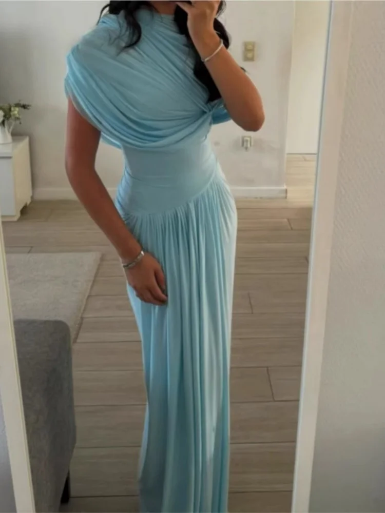 Wmstar Dress Women Wholesale Spring Summer Cross Border European American Skin Friendly Retro Shawl Pleated Form Fitting Long