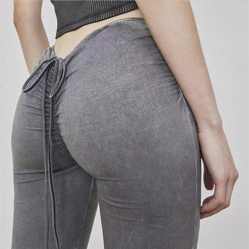 

BKLD пикантные Облегающие расклешенные брюки с низкой посадкой на шнуровке, женские модные горячие брюки со шнуровкой, 2024, повседневные уличные брюки