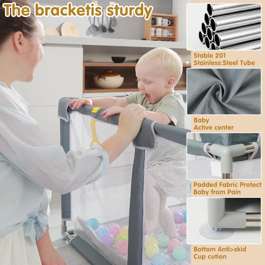 روضة أطفال مقاس 79 × 71 بوصة روضة أطفال مع حصيرة روضة أطفال داخلية وخارجية للأطفال الصغار مع قلم لعب قابل للتنفس مع Ocean Ba #5