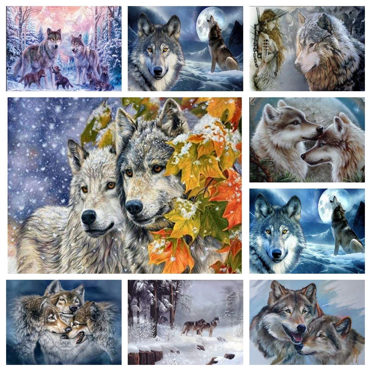 5D DIY Diamond Painting Wolf Cross Stitch Kit Full Drill Emb