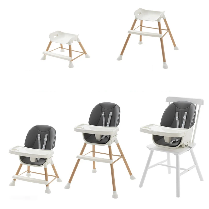 5 In 1 Booster Feeding Seat And Wooden High Chair With Double Trays Adjustable Heights Convertible And Easy Assembly