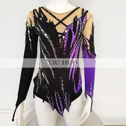 LIUHUO Rhythmic Gymnastics Leotard Aerobics Adult Women Girl Costume Performance Competition Dance Dress Purple Teens Kid Black