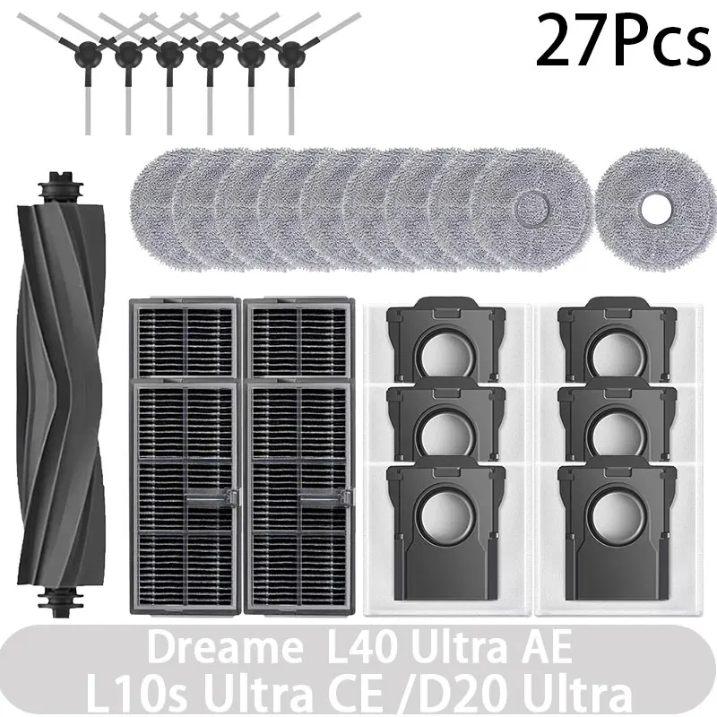Dreame L40 Ultra AE / L10s Ultra CE/D20 Ultra Stofzuigeraccessoires, hoofdborstel, randborstel, doek, stofzak, filterscherm